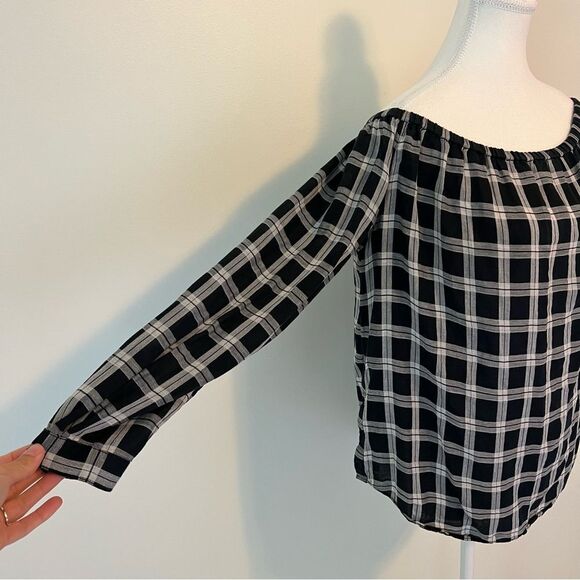 Rag & Bone Plaid Off Shoulder Top Blouse Size Small Black White - Picture 4 of 9